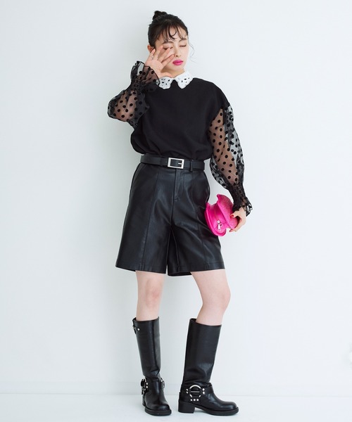 Narcissus（ナルシス）の「【Narcissus】レザーハーフパンツ（その他パンツ・レディース・ブラック/グレー・FREE）」の3枚目の写真
