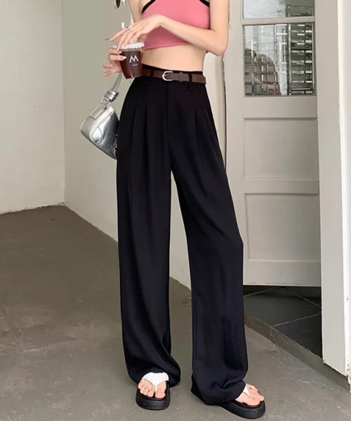 SEN TOKYO(セントーキョー)の「穿きやすさと美脚効果。セミワイドスラックスパンツ(スラックス・レディース・グレー/ブラック・L/M)」の3枚目の写真