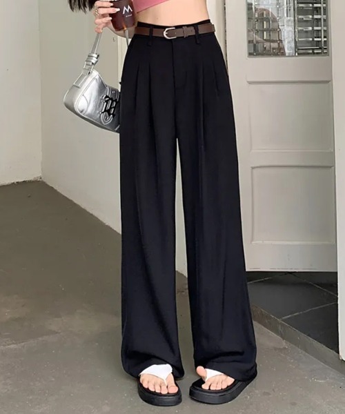 SEN TOKYO(セントーキョー)の「穿きやすさと美脚効果。セミワイドスラックスパンツ(スラックス・レディース・グレー/ブラック・L/M)」の4枚目の写真