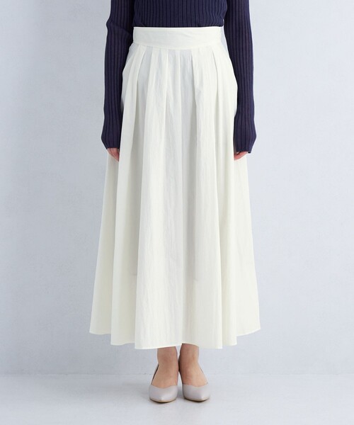 未使用品✴︎PRIDE 飾りベルト付ロングスカート レーヨン/リネン ホワイト36 green label relaxing（グリーンレーベルリラクシング）の「タック