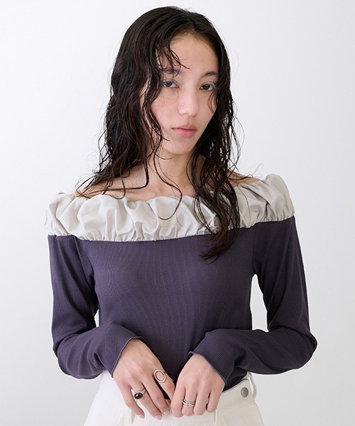 petit main LIEN(プティマインリアン)の「【LADIES】バルーン衿ロンT(Tシャツ/カットソー・レディース・チャコール/オフホワイト/ブラック・FREE)」の16枚目の写真
