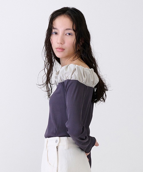 petit main LIEN(プティマインリアン)の「【LADIES】バルーン衿ロンT(Tシャツ/カットソー・レディース・チャコール/オフホワイト/ブラック・FREE)」の18枚目の写真
