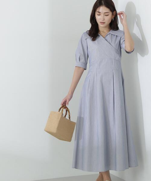 NATURAL BEAUTY BASIC（ナチュラルビューティーベーシック）の「◇カシュクールシャツワンピース（シャツワンピース・レディース・ネイビー/ブルー系その他6/マジェンタ・MEDIUM/SMALL）」の3枚目の写真