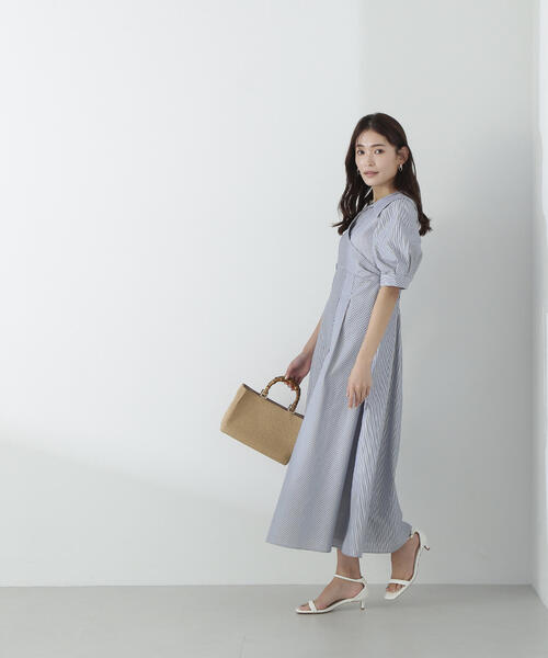 NATURAL BEAUTY BASIC（ナチュラルビューティーベーシック）の「◇カシュクールシャツワンピース（シャツワンピース・レディース・ネイビー/ブルー系その他6/マジェンタ・MEDIUM/SMALL）」の3枚目の写真