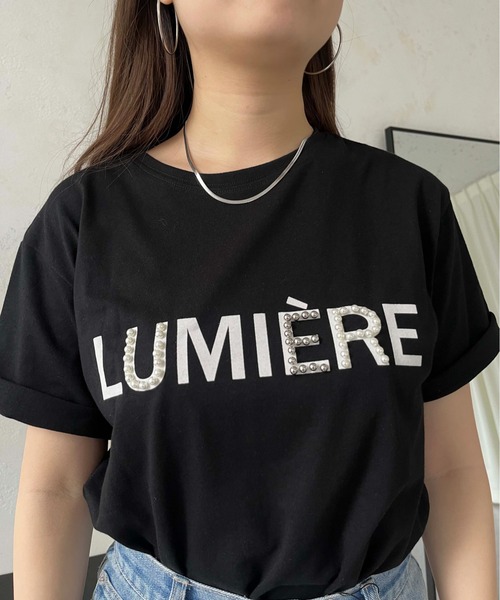 prose verse（プロズヴェール）の「フロッキーロゴパール付きTシャツ（Tシャツ/カットソー・レディース・オフホワイト/ブラック・MEDIUM）」の3枚目の写真