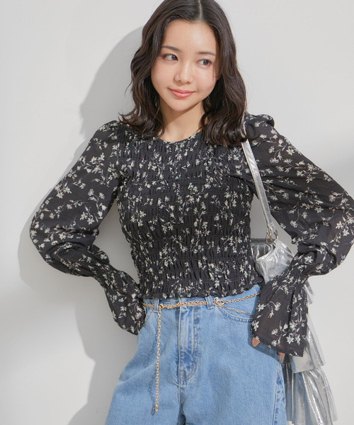 VIS(ビス)の「花柄シャーリングブラウス(シャツ/ブラウス・レディース・オレンジ系その他/ブラック系その他・FREE)」の15枚目の写真