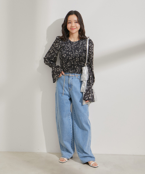 VIS(ビス)の「花柄シャーリングブラウス(シャツ/ブラウス・レディース・オレンジ系その他/ブラック系その他・FREE)」の13枚目の写真