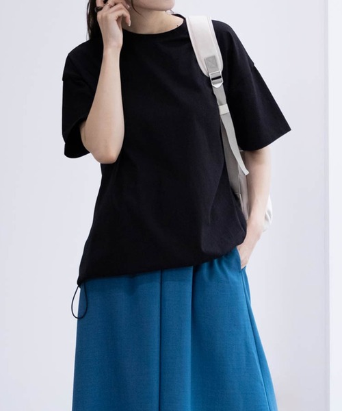 HusHusH（ハッシュアッシュ）の「HusHusH ハッシュアッシュ シルケット 異素材切り替えＴシャツ（Tシャツ/カットソー・レディース・ブラック/グレイッシュベージュ・L/M/S）」の2枚目の写真