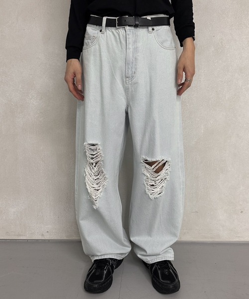 セール】ダメージコクーンデニムパンツ（デニムパンツ）｜MUHET