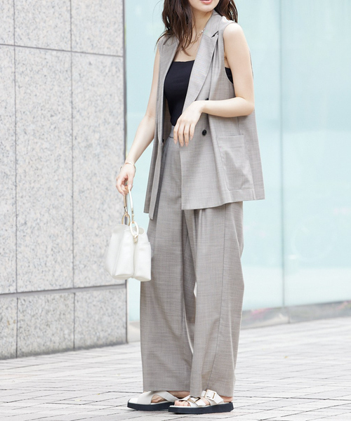 abahouse mavie（アバハウスマヴィ）の「【セットアップ対応】メランジ調ストレートパンツ/リネンライクタックストレートパンツ/セミオケ（その他パンツ・レディース・ブラック/ライトブラウン/グレー/ベージュ・36/38）」の5枚目の写真