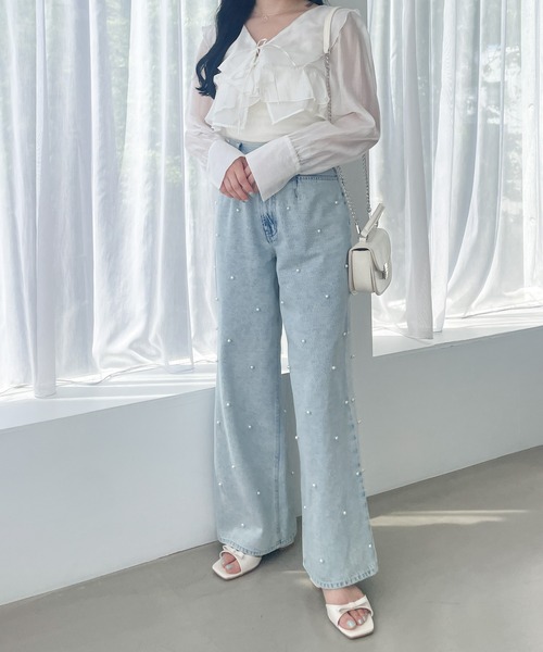 Heather(ヘザー)の「パールデニムパンツ 111638(デニムパンツ・レディース・ライトブルー/ケミカルウォッシュ・M/S)」の9枚目の写真