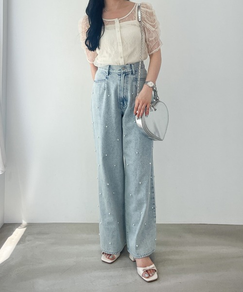 Heather(ヘザー)の「パールデニムパンツ 111638(デニムパンツ・レディース・ライトブルー/ケミカルウォッシュ・M/S)」の12枚目の写真