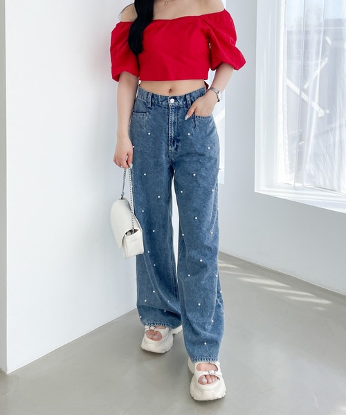 Heather(ヘザー)の「パールデニムパンツ 111638(デニムパンツ・レディース・ライトブルー/ケミカルウォッシュ・M/S)」の8枚目の写真