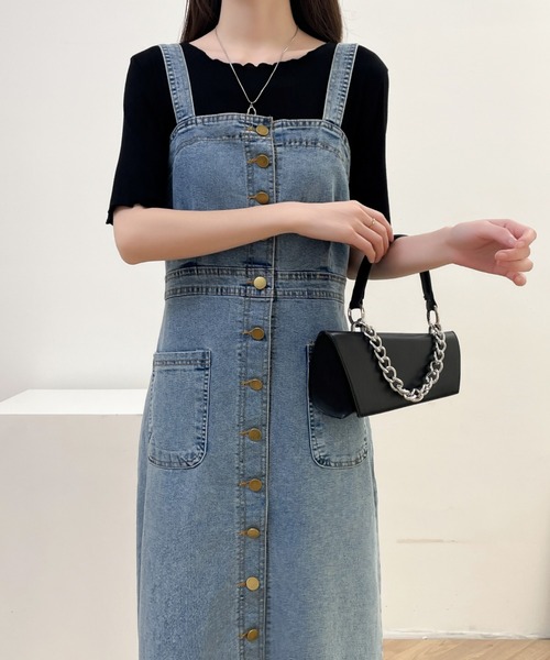 デニムリメイク★なんと！丈フリー変型サロペット セール】クロップド丈デニムサロペット（サロペット