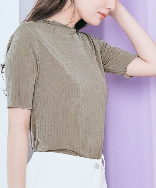 kirakiraShop(キラキラショップ)の「スーパー ストレッチ ソフト リブ トップス 半袖(Tシャツ/カットソー・レディース・ブラック/ベージュ系その他/アイボリー/ブルー系その他/イエロー系その他・S/M/L/XL)」の3枚目の写真