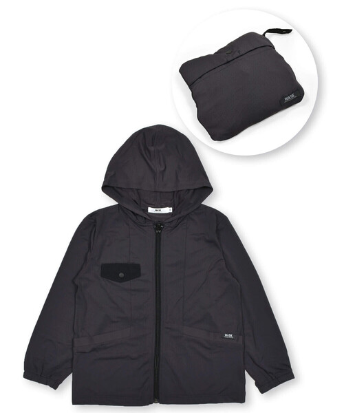 WASK（ワスク）の「【接触冷感/速乾/UVカット】異素材ポケットメッシュポケッタブルパーカー(100~160cm)（ブルゾン・キッズ・ブラック・120cm/130cm/140cm/150cm/160cm/110cm/100cm）」の6枚目の写真