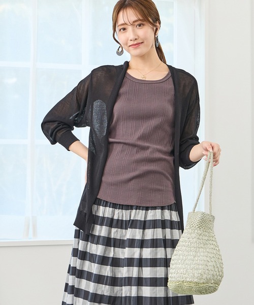 NICOLE white(ニコルホワイト)の「接触冷感 シアーニット カーディガン(カーディガン/ボレロ・レディース・ブラック/オフホワイト/グレー/ミント/イエロー・FREE)」の3枚目の写真