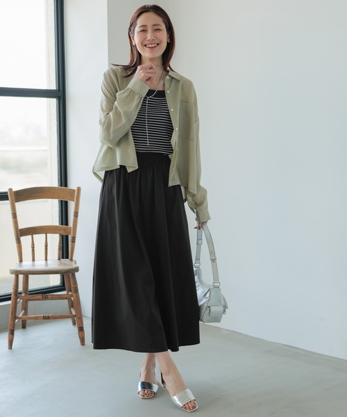 GLOBAL WORK（グローバルワーク）の「エアかる多機能フレアスカート/107978（スカート・レディース・ブラック/ベージュ・FREE）」の16枚目の写真