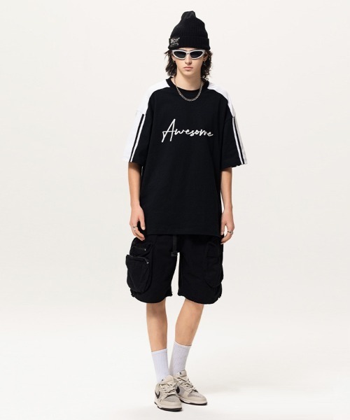 Ressaca（レサーカ）の「オーバーサイズ カラーブロックロゴプリントサイドラインTシャツ（Tシャツ/カットソー・メンズ・ブラック/チャコール・M/L/XL）」の11枚目の写真