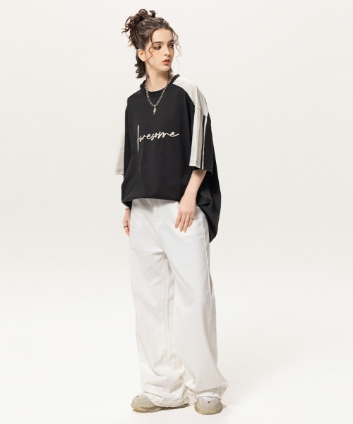Ressaca（レサーカ）の「オーバーサイズ カラーブロックロゴプリントサイドラインTシャツ（Tシャツ/カットソー・メンズ・ブラック/チャコール・M/L/XL）」の14枚目の写真