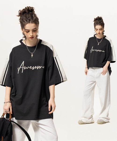 Ressaca（レサーカ）の「オーバーサイズ カラーブロックロゴプリントサイドラインTシャツ（Tシャツ/カットソー・メンズ・ブラック/チャコール・M/L/XL）」の4枚目の写真