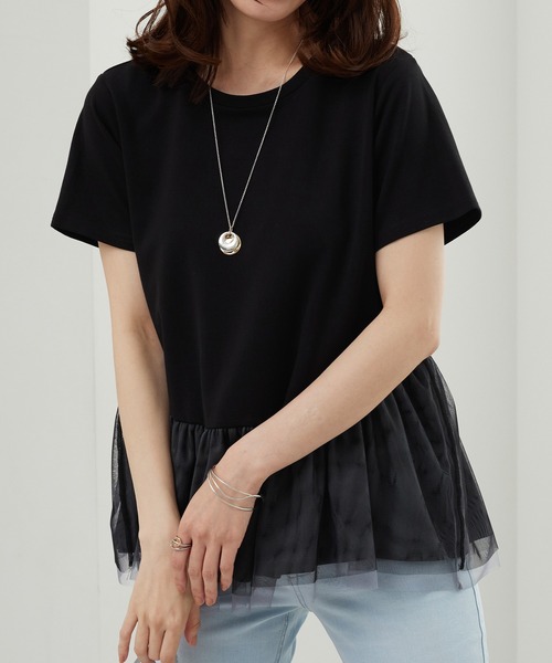 BELLUNA PLUS（ベルーナ）の「チュール素材切替デザインチュニック（Tシャツ/カットソー・レディース・ブラック系/アイボリー系・X-LARGE/LARGE/MEDIUM）」の7枚目の写真