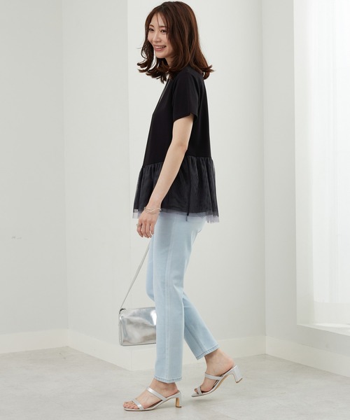 BELLUNA PLUS（ベルーナ）の「チュール素材切替デザインチュニック（Tシャツ/カットソー・レディース・ブラック系/アイボリー系・X-LARGE/LARGE/MEDIUM）」の11枚目の写真