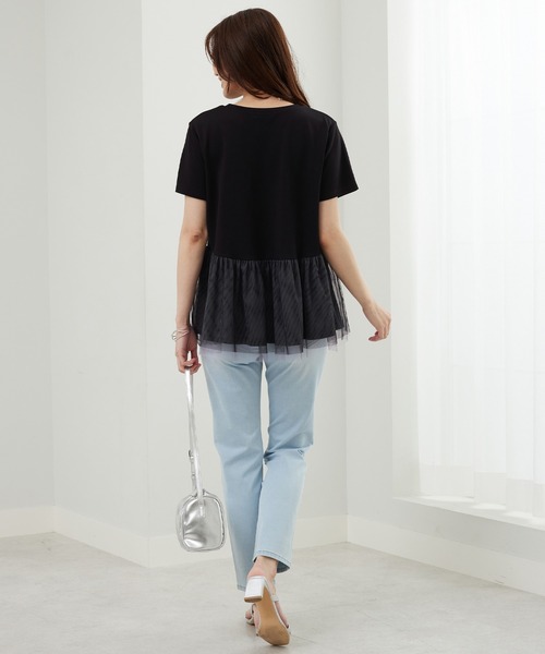 BELLUNA PLUS（ベルーナ）の「チュール素材切替デザインチュニック（Tシャツ/カットソー・レディース・ブラック系/アイボリー系・X-LARGE/LARGE/MEDIUM）」の10枚目の写真