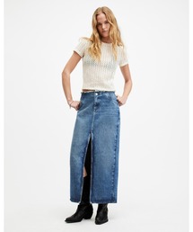 ALLSAINTS | CYRA FRAYED WAISTBAND MAXI DENIM SKIRT | CYRA フレイド ウエストバンド マキシ デニム スカート(デニムスカート)