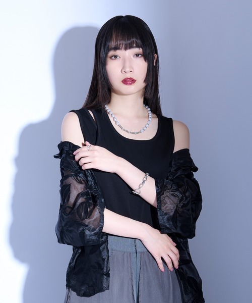 Ellno Loset（エルノロゼット）の「アシメデザインタンク（タンクトップ・メンズ・ブラック/オフホワイト・LARGE/MEDIUM/SMALL）」の8枚目の写真