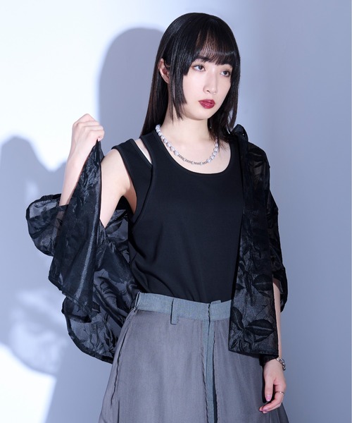 Ellno Loset（エルノロゼット）の「アシメデザインタンク（タンクトップ・メンズ・ブラック/オフホワイト・LARGE/MEDIUM/SMALL）」の7枚目の写真