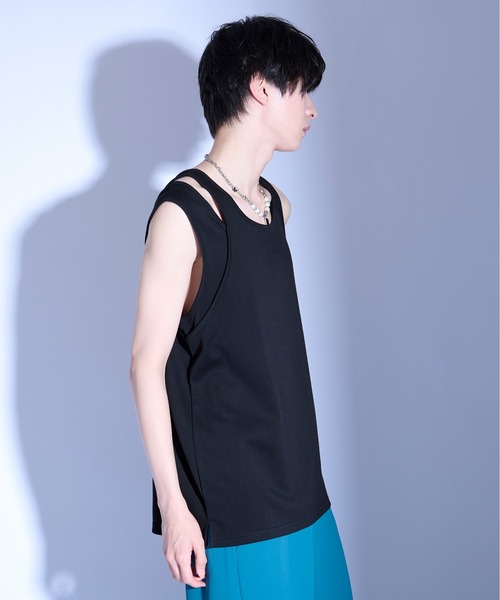Ellno Loset（エルノロゼット）の「アシメデザインタンク（タンクトップ・メンズ・ブラック/オフホワイト・LARGE/MEDIUM/SMALL）」の5枚目の写真
