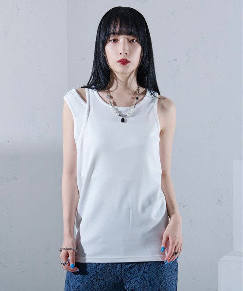 Ellno Loset（エルノロゼット）の「アシメデザインタンク（タンクトップ・メンズ・ブラック/オフホワイト・LARGE/MEDIUM/SMALL）」の13枚目の写真