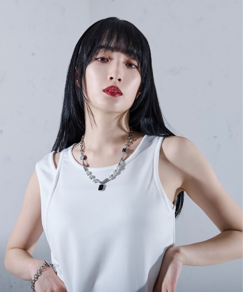 Ellno Loset（エルノロゼット）の「アシメデザインタンク（タンクトップ・メンズ・ブラック/オフホワイト・LARGE/MEDIUM/SMALL）」の12枚目の写真