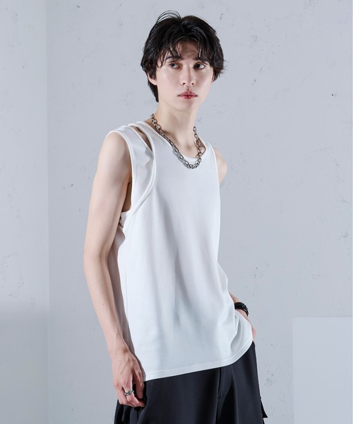 Ellno Loset（エルノロゼット）の「アシメデザインタンク（タンクトップ・メンズ・ブラック/オフホワイト・LARGE/MEDIUM/SMALL）」の14枚目の写真