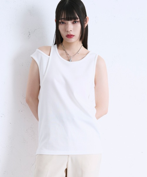 AUBREY プレートデザインタンクトップ+アシメベルトデザイン