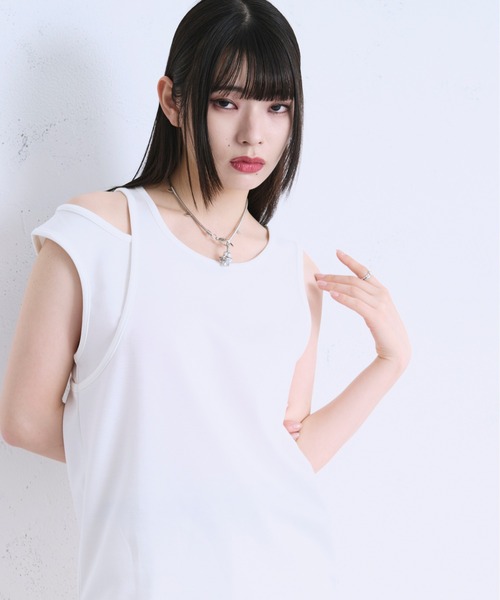 Ellno Loset（エルノロゼット）の「アシメデザインタンク（タンクトップ・メンズ・ブラック/オフホワイト・LARGE/MEDIUM/SMALL）」の21枚目の写真
