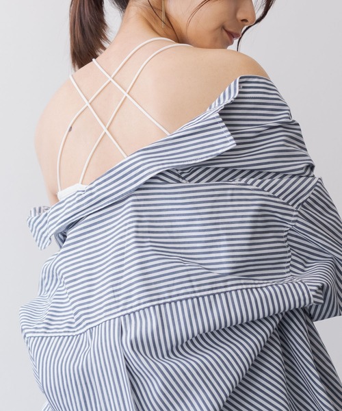 and it_（アンドイット）の「カップ付バッククロスストラップスクエアキャミソール（キャミソール・レディース・ブラック/オフホワイト・M）」の5枚目の写真