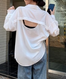<レディーズ商品>バックオープン ビッグシルエットシャツ/オーバーサイズシャツ/後ろあき