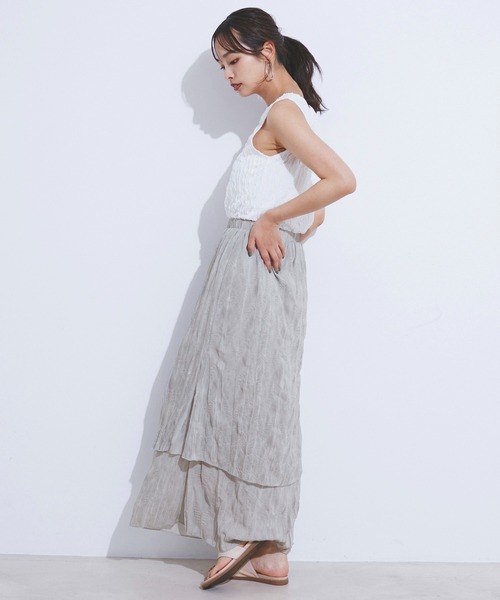 CE'E_SE'E（シーシー）の「ヴィンテージライク シアーレイヤードスカート（スカート・レディース・スミクロ/ライトグレー/グリーン・FREE）」の4枚目の写真