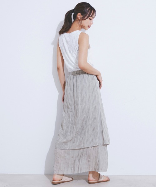 CE'E_SE'E（シーシー）の「ヴィンテージライク シアーレイヤードスカート（スカート・レディース・スミクロ/ライトグレー/グリーン・FREE）」の6枚目の写真