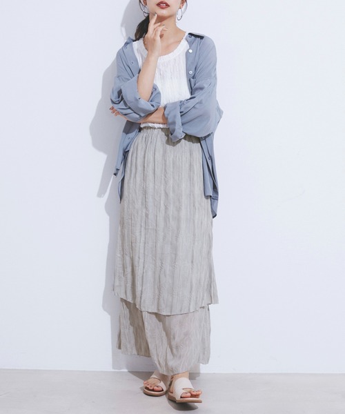 CE'E_SE'E（シーシー）の「ヴィンテージライク シアーレイヤードスカート（スカート・レディース・スミクロ/ライトグレー/グリーン・FREE）」の11枚目の写真