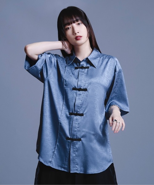 Ellno Loset（エルノロゼット）の「サテンチャイナシャツSS（シャツ/ブラウス・メンズ・ブラック/ブルー系その他・SMALL/MEDIUM/LARGE）」の16枚目の写真