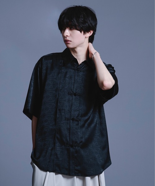 Ellno Loset（エルノロゼット）の「サテンチャイナシャツSS（シャツ/ブラウス・メンズ・ブラック/ブルー系その他・SMALL/MEDIUM/LARGE）」の6枚目の写真