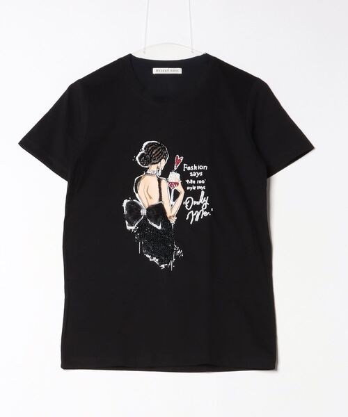 Desert　Rose（デザートローズ）の「【DESERT ROSE/デザートローズ】ビジュー装飾Tシャツ(DRESS UP WOMEN)（Tシャツ/カットソー・レディース・ブラック・SMALL）」の2枚目の写真