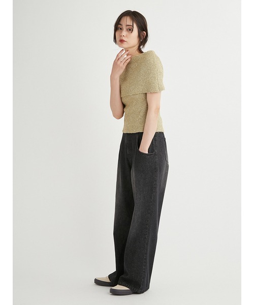 emmi（エミ）の「オフショルラメニットプルオーバー（ニット/セーター・レディース・ゴールド/シルバー/ブラック・FREE）」の5枚目の写真