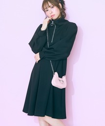 <大きいサイズ> ハーフZIPタックフレアワンピース marun