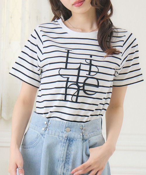ems excite（エムズエキサイト）の「うねうねロゴ刺繍TEE（Tシャツ/カットソー・レディース・オフホワイト/ピンク/ブルー/ブラック系その他3・FREE）」の2枚目の写真