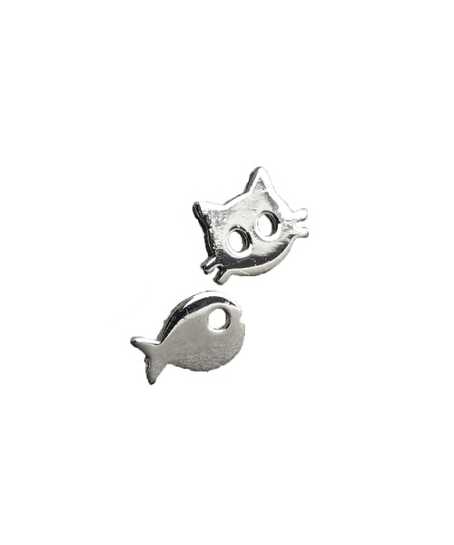 猫＆魚デザイン アシンメトリー小ぶりピアス（ピアス（両耳用