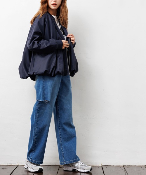 【セール】撥水加工裾バルーンジップアップブルゾン（ブルゾン）｜mili an deni（ミリアンデニ）